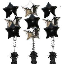 buy Black&Silver Star Foil Balloon Bouquet (10 x 3)