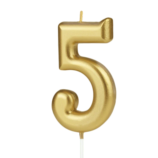 Gold number 5 candle
