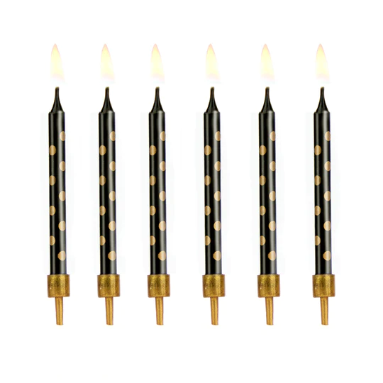 Birthday candles black with golden dots 12pcs