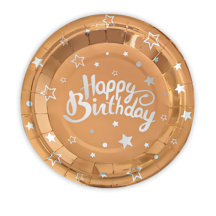 Paper plate Happy Birthday rose gold 9 inches 6 pcs.