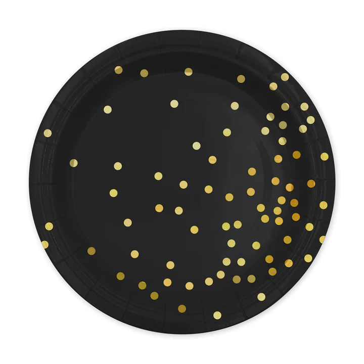 Paper plate black with gold dots 9 inches 6 pcs.