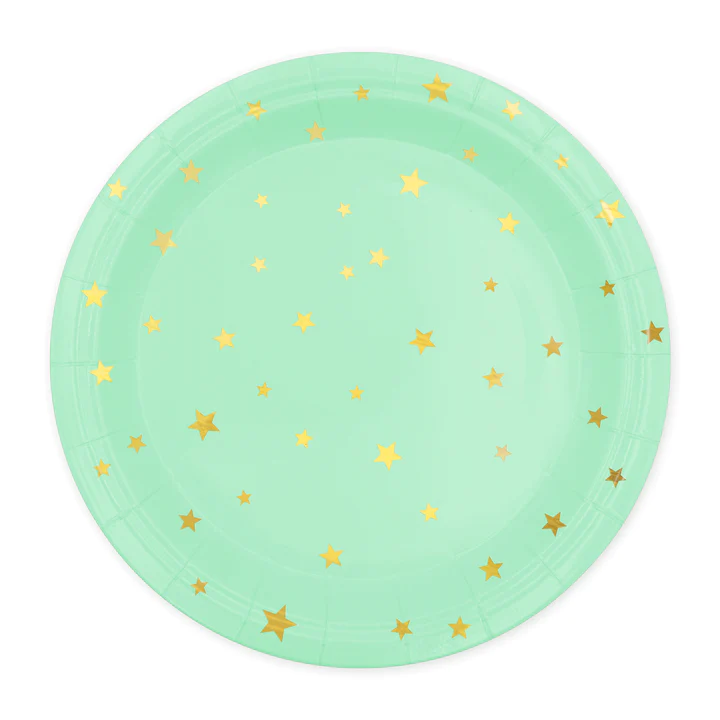 Paper plate mint with gold stars 9 inches 6 pcs.