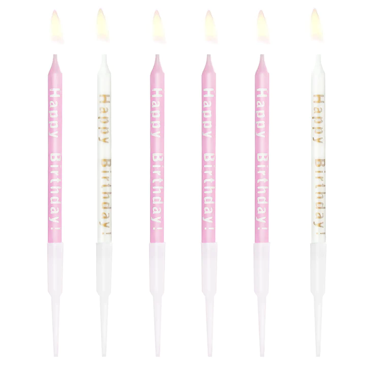 Pink birthday candles with the inscription Happy Birthday 10pcs