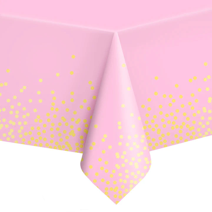 Pink tablecloth with gold confetti 137x274cm