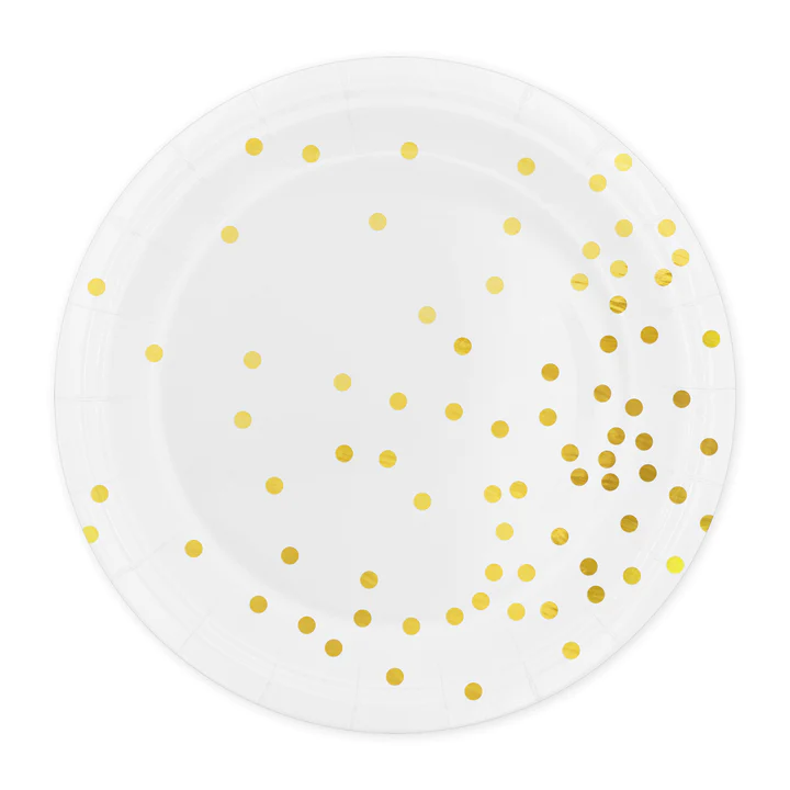 White paper plate with golden dots 9 inches 6 pcs.