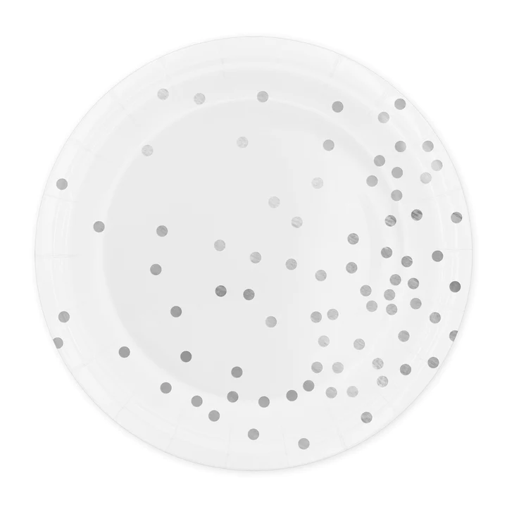 White paper plate with silver dots 9 inches 6 pcs.