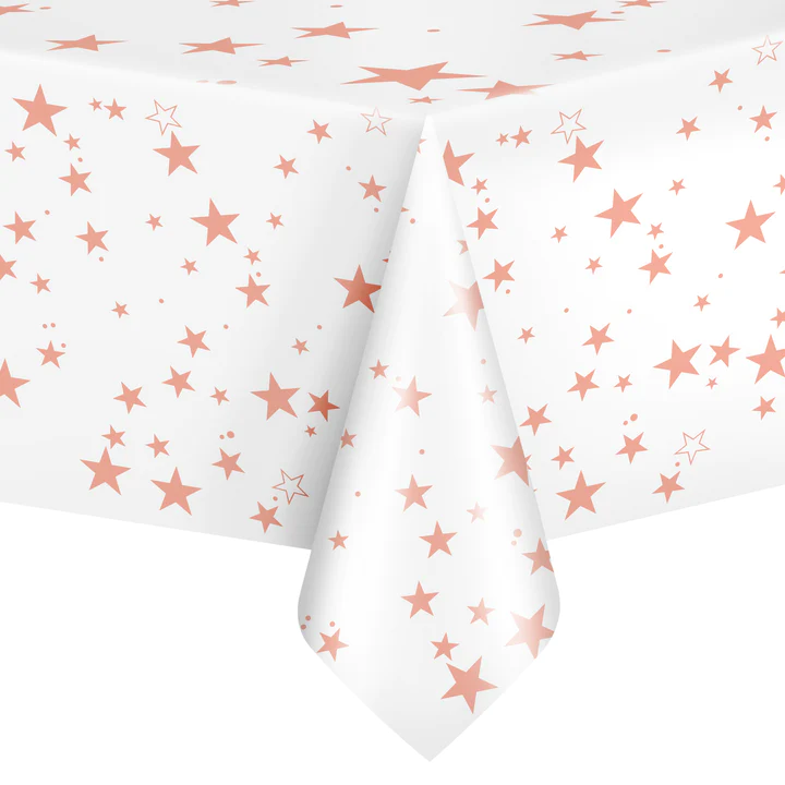 White tablecloth with rose gold stars 137x274cm