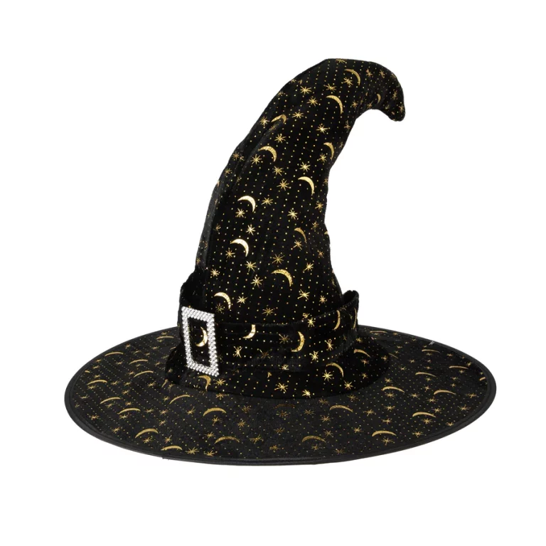 Witch hat curved black and gold 38x30cm