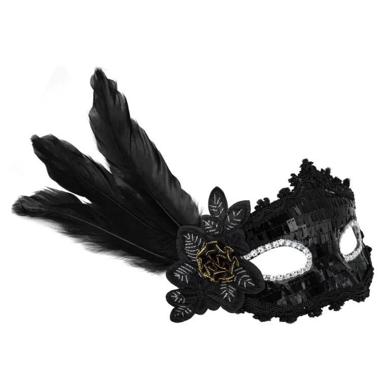 Carnival mask with feathers, black, 18x22cm 1