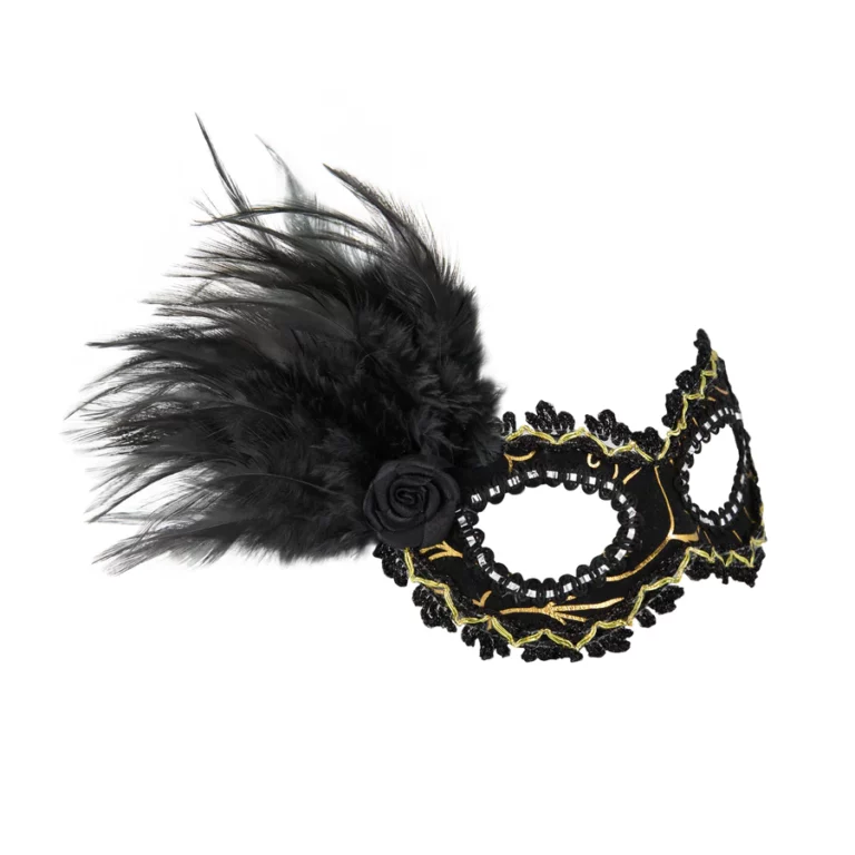 Carnival mask with feathers, black and gold, 18.5x15cm 1
