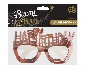 Paper Glasses Happy Birthday, rose gold, 4 pcs. 1