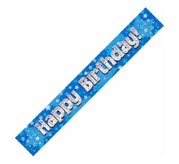 9FT HAPPY BIRTHDAY BLUE HOLOGRAPHIC BANNER