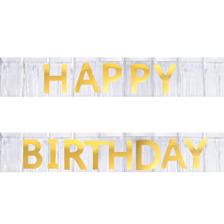 Birthday banner with fringes, gold and white 200 cm