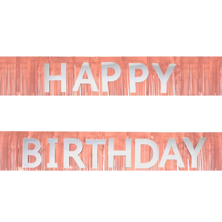 Birthday banner with tassels, rose gold-silver, 200 cm