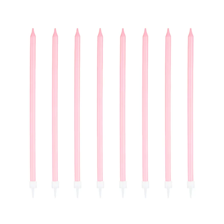 Pink long birthday candles 8 pcs.