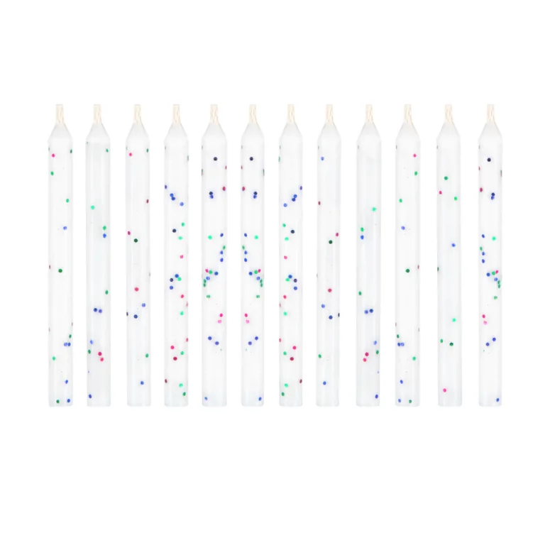 Unextinguished birthday candles white with colored glitter 12 pcs.