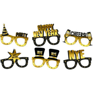 Glasses Paper - Black ,Gold HNY - 6 pieces